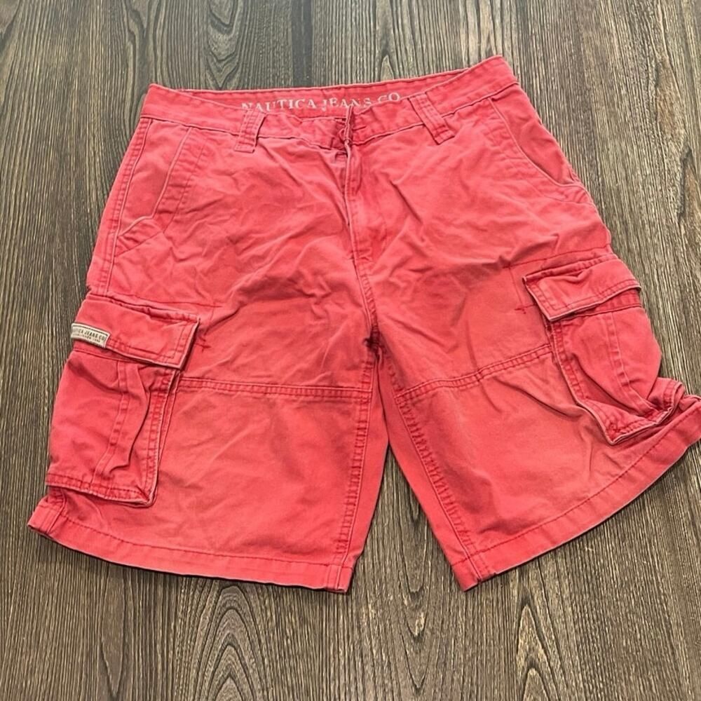 Nautica Jeans Co. Mens Cargo Shorts Mid Rise 100% Cotton Pockets Red Size 34W